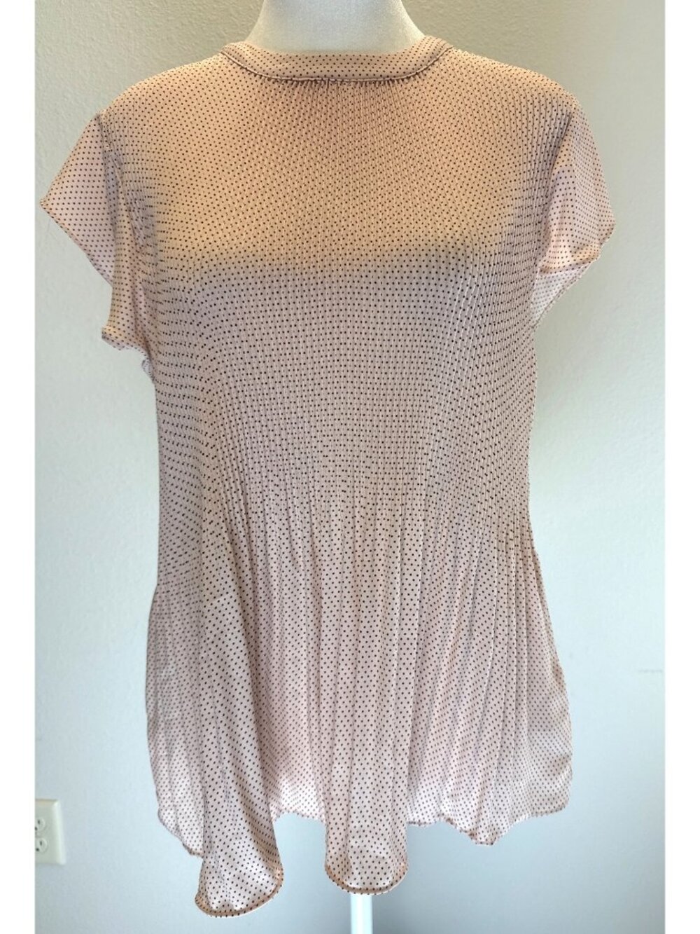 Adrianna Papell Womens Pleated Blouse Small Short Cap Ruffle Sleeves Pink